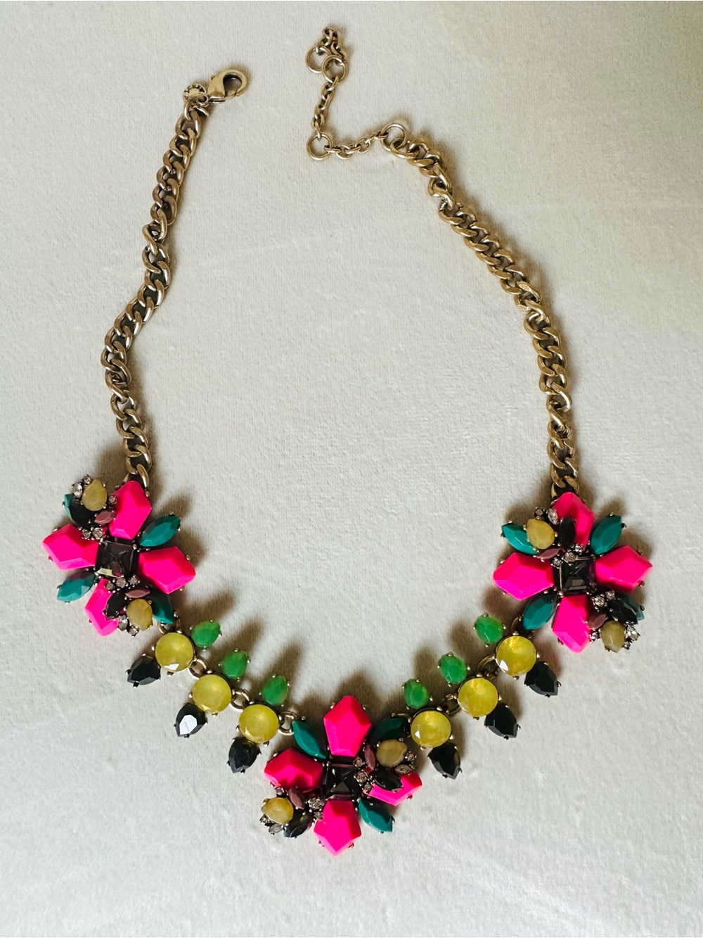 J. Crew Floral Jeweled Necklace in Hot Pink and Green